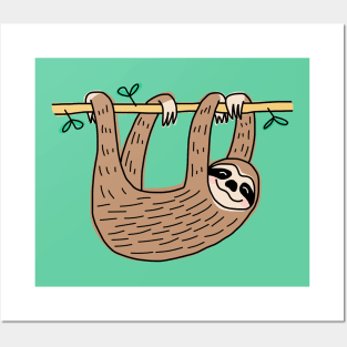 Sloth Hanging on a Tree Branch Posters and Art